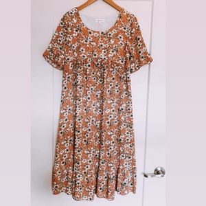 Pink floral midi dress from Roolee